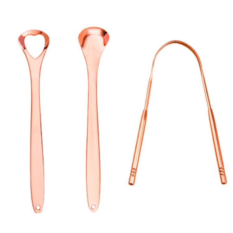 2 PCS Tongue Cleaner Bad Breath Stainless Steel Cleaning Brush Tongue Scraper + Two-piece Set (Rose Gold)
