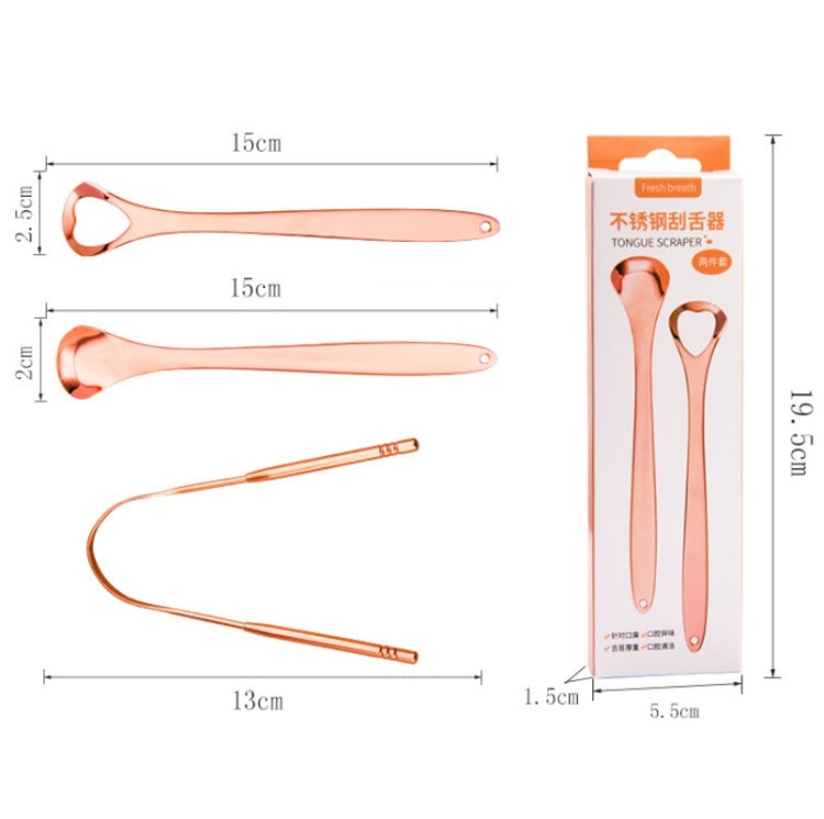 2 PCS Tongue Cleaner Bad Breath Stainless Steel Cleaning Brush Tongue Scraper + Two-piece Set (Rose Gold)