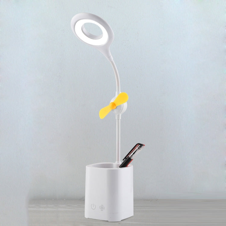 WS-8010 LED Fan Desk Lamp Bedside Desk USB Folding Desk Lamp, Colour: Pen Holder Yellow Fan Blade