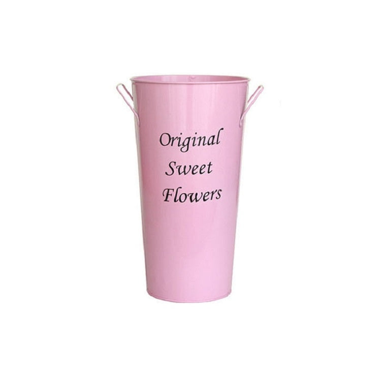 2 PCS Vintage Tin Flower Bucket Flower Pot Vase, Size: Mouth 13cm Bottom 10cm Height 20cm