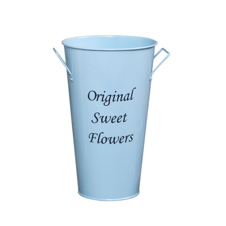 2 PCS Vintage Tin Flower Bucket Flower Pot Vase, Size: Mouth 18cm Bottom 13cm Height 33cm