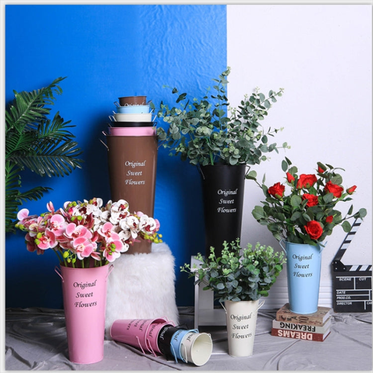 2 PCS Vintage Tin Flower Bucket Flower Pot Vase, Size: Mouth 18cm Bottom 13cm Height 33cm