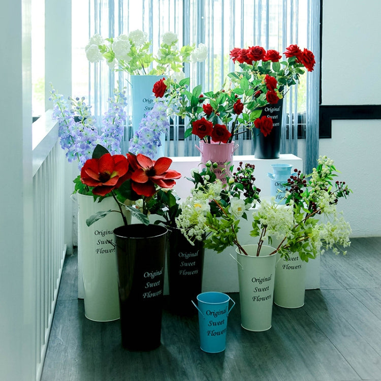 2 PCS Vintage Tin Flower Bucket Flower Pot Vase, Size: Mouth 18cm Bottom 13cm Height 33cm