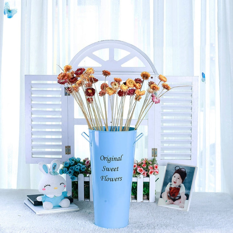 2 PCS Vintage Tin Flower Bucket Flower Pot Vase, Size: Mouth 20cm Bottom 14cm Height 40cm