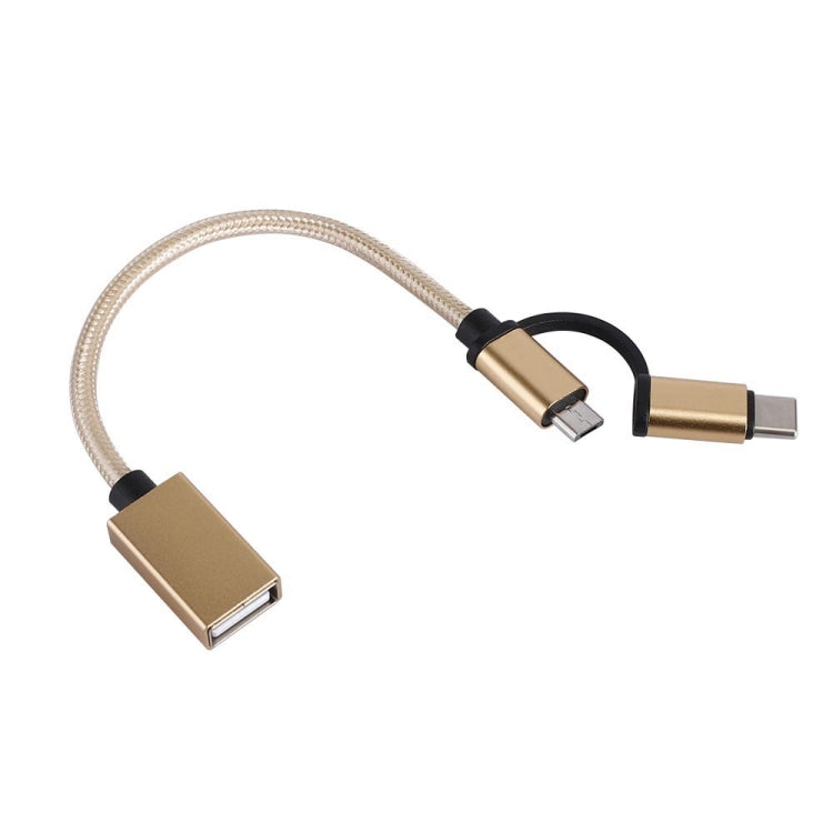 USB 3.0 Female to Micro USB + USB-C / Type-C Male Charging + Transmission OTG Nylon Braided Adapter Cable, Cable Length: 19cm
