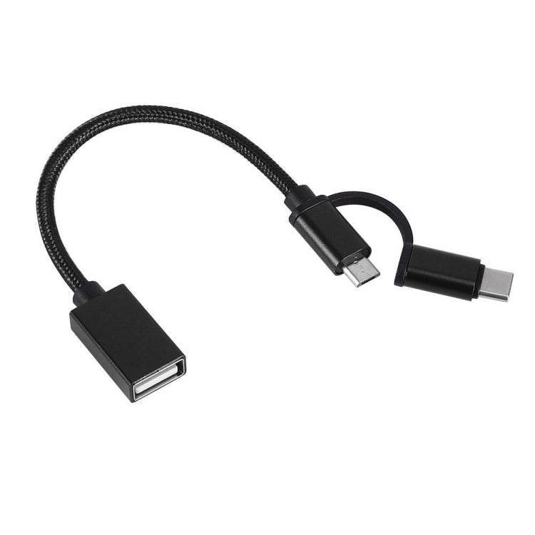 USB 3.0 Female to Micro USB + USB-C / Type-C Male Charging + Transmission OTG Nylon Braided Adapter Cable, Cable Length: 19cm