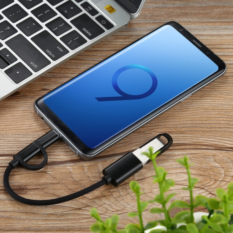 USB 3.0 Female to Micro USB + USB-C / Type-C Male Charging + Transmission OTG Nylon Braided Adapter Cable, Cable Length: 19cm