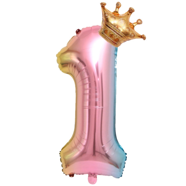 5 PCS 32-Inch Gradient Color Crown Digital Balloon Children Birthday Decoration Film Balloon