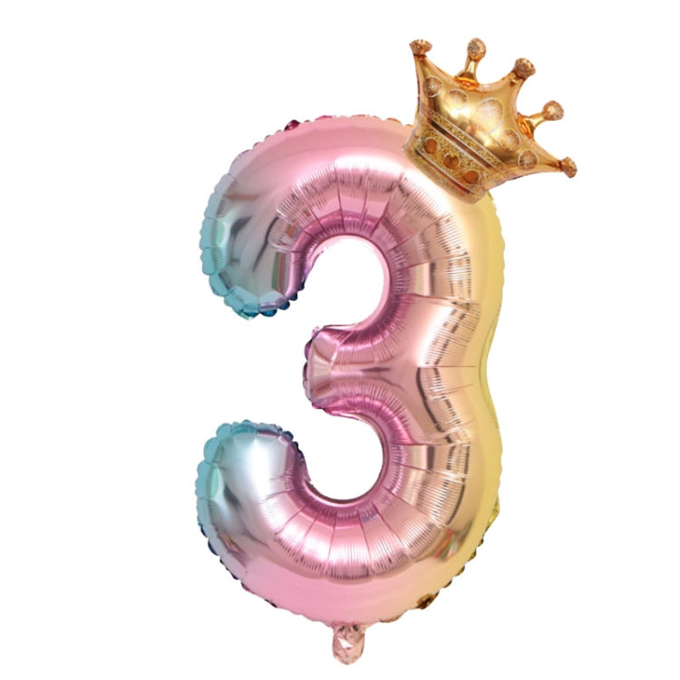 5 PCS 32-Inch Gradient Color Crown Digital Balloon Children Birthday Decoration Film Balloon