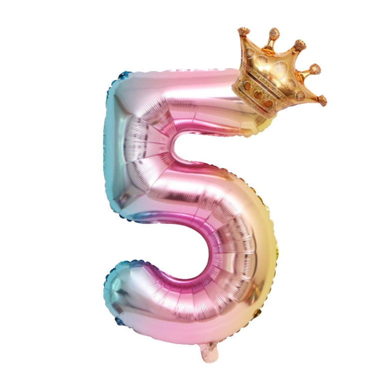 5 PCS 32-Inch Gradient Color Crown Digital Balloon Children Birthday Decoration Film Balloon