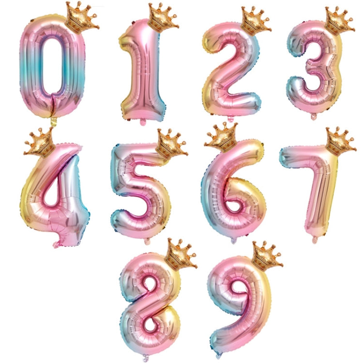 5 PCS 32-Inch Gradient Color Crown Digital Balloon Children Birthday Decoration Film Balloon