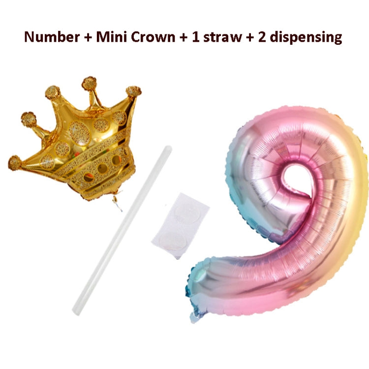 5 PCS 32-Inch Gradient Color Crown Digital Balloon Children Birthday Decoration Film Balloon