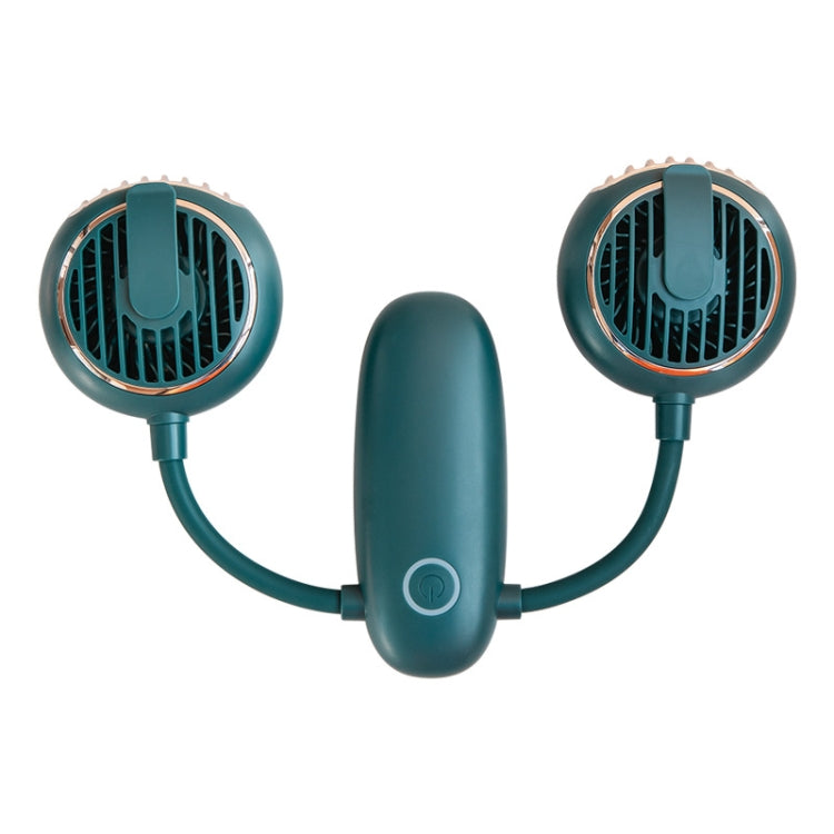 Multifunctional Double Head Hanging Neck Fan Mini Folding Waist Hanging Fan USB Charging Desktop Handheld Electric Fan(Green)