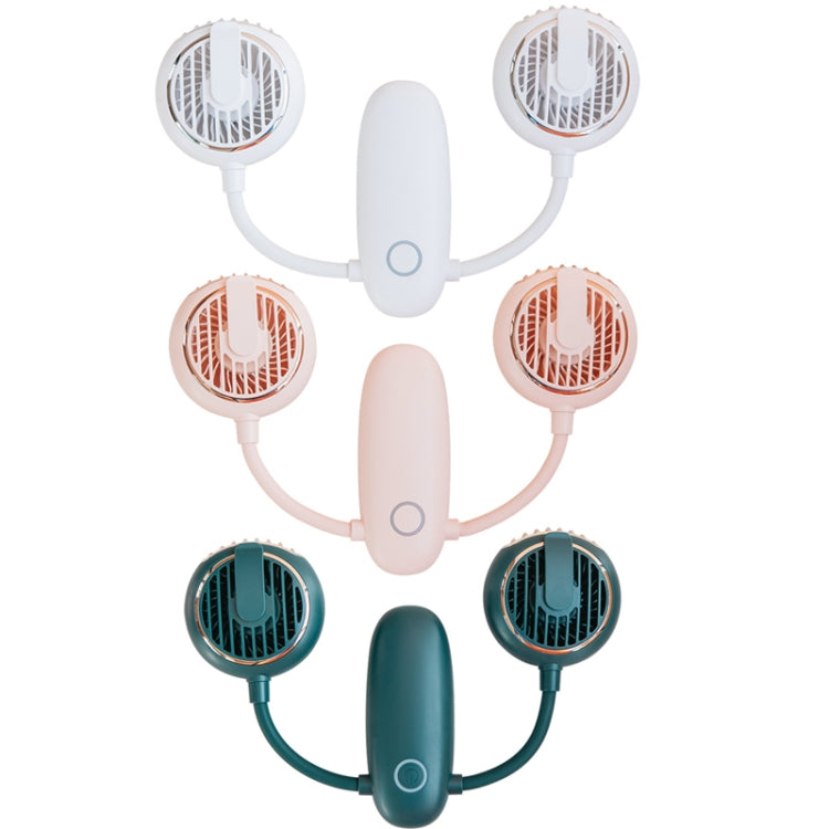 Multifunctional Double Head Hanging Neck Fan Mini Folding Waist Hanging Fan USB Charging Desktop Handheld Electric Fan(Green)