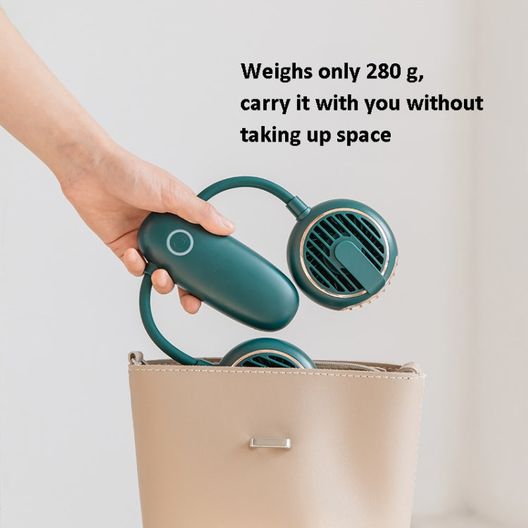 Multifunctional Double Head Hanging Neck Fan Mini Folding Waist Hanging Fan USB Charging Desktop Handheld Electric Fan(Green)