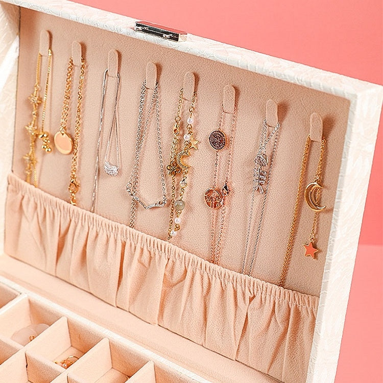Multi-Layer Flip Cover With Lock Jewelry Box Solid Color Jewelry Desktop Storage Box