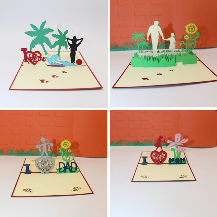 2 PCS 3D Three-Dimensional Greeting Card Father Day Mother Day Blessing Card