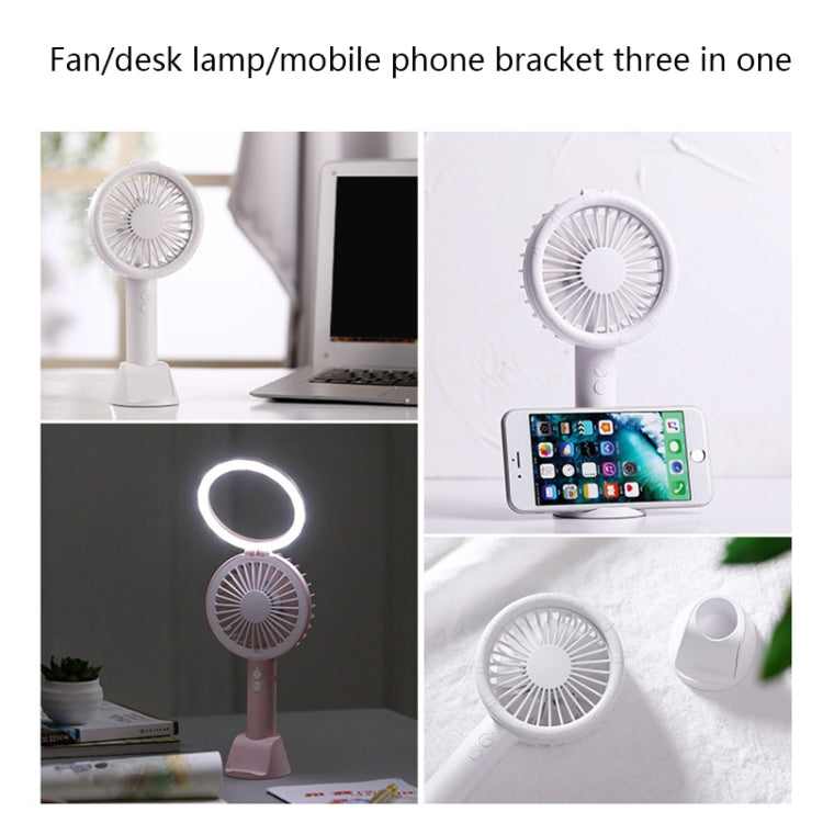 TF02 Handheld Desk Lamp Fan Mini Portable USB Mobile Phone Holder Fan(White)