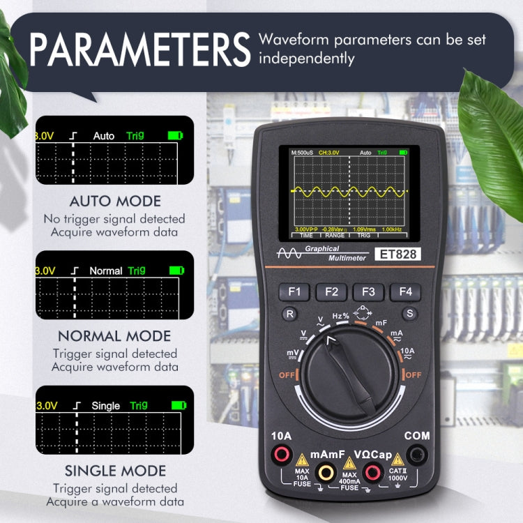 ET828 2 In 1 2 In 1 Oscilloscope Multimeter 2.4 Inch Color Screen Meter Digital Resistance Frequency Tester 1MHz 2.5Msps Meter