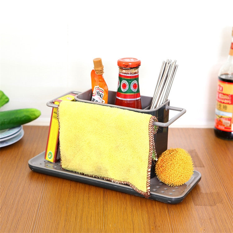 Kitchen Multifunctional Sponge Rag Drain Rack Desktop Convenient Shelf (Black)