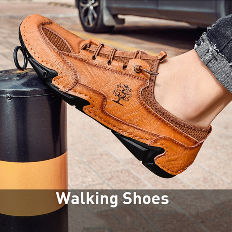 Men Casual Cowhide Soft Sole Peas Shoes Breathable Mesh Leather Shoes, Size: 45