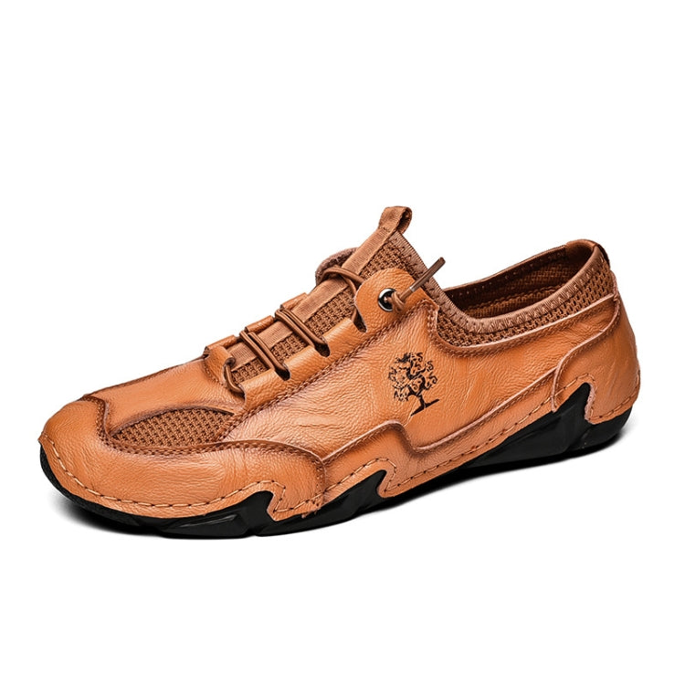 Men Casual Cowhide Soft Sole Peas Shoes Breathable Mesh Leather Shoes, Size: 45