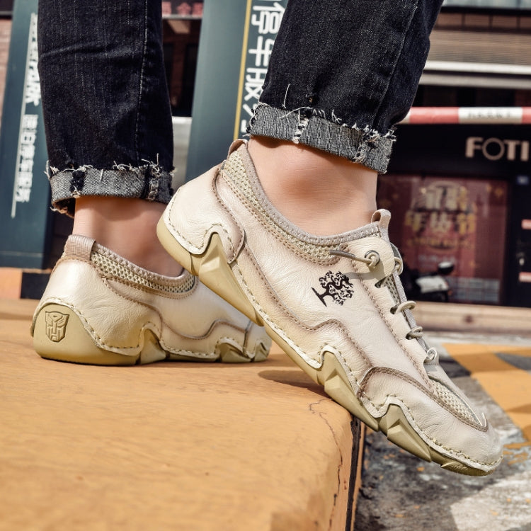Men Casual Cowhide Soft Sole Peas Shoes Breathable Mesh Leather Shoes, Size: 45