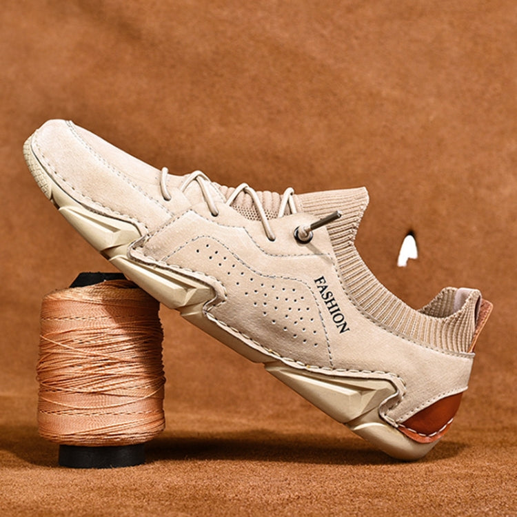 Men Pigskin Soft Sole Casual Breathable Sports Peas Shoes Lazy Leather Shoes, Size: 39(Beige)
