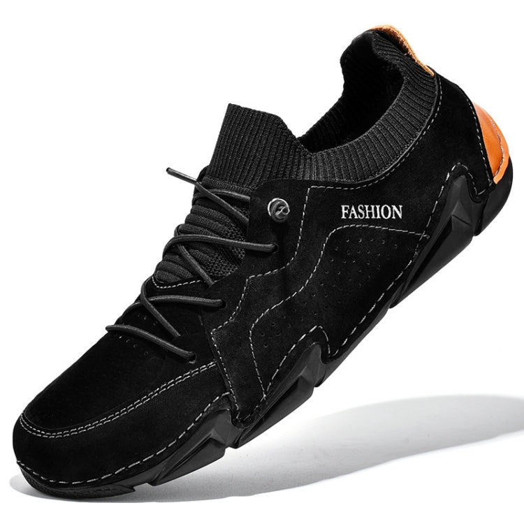 Men Pigskin Soft Sole Casual Breathable Sports Peas Shoes Lazy Leather Shoes, Size: 43(Black)