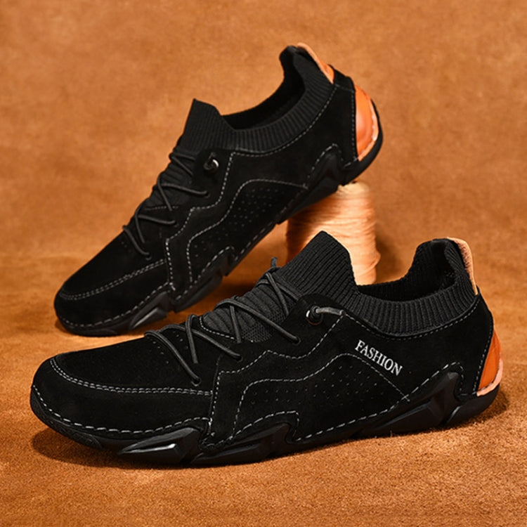 Men Pigskin Soft Sole Casual Breathable Sports Peas Shoes Lazy Leather Shoes, Size: 43(Black)