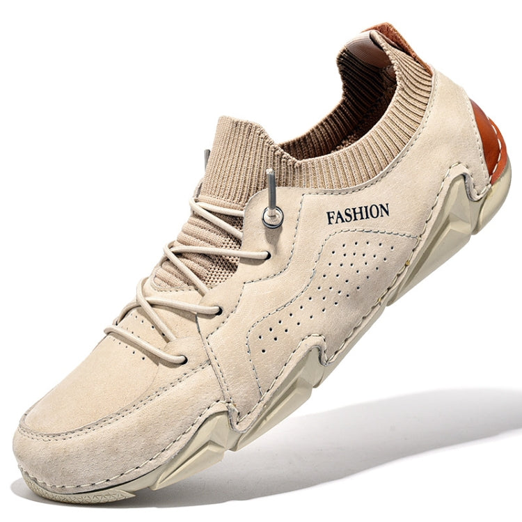 Men Pigskin Soft Sole Casual Breathable Sports Peas Shoes Lazy Leather Shoes, Size: 47(Beige)