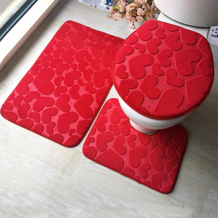 2 Sets Three-Piece Set Flannel Anti-Slip Kitchen Bath Toilet Rug Mat Washable Carpet
