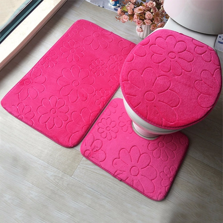 2 Sets Three-Piece Set Flannel Anti-Slip Kitchen Bath Toilet Rug Mat Washable Carpet