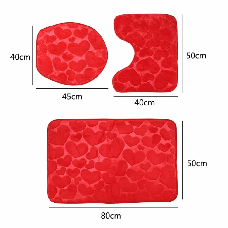 2 Sets Three-Piece Set Flannel Anti-Slip Kitchen Bath Toilet Rug Mat Washable Carpet