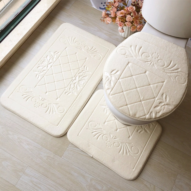 2 Sets Three-Piece Set Flannel Anti-Slip Kitchen Bath Toilet Rug Mat Washable Carpet