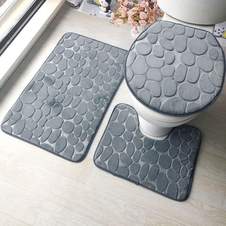 2 Sets Three-Piece Set Flannel Anti-Slip Kitchen Bath Toilet Rug Mat Washable Carpet
