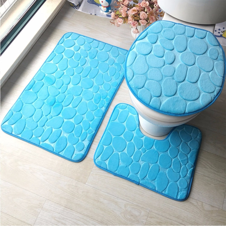2 Sets Three-Piece Set Flannel Anti-Slip Kitchen Bath Toilet Rug Mat Washable Carpet