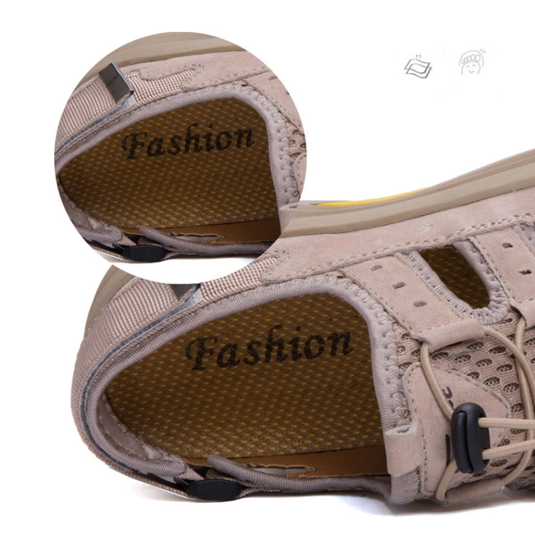 Men Beach Sandals Sports Breathable Leather Leisure Shoes, Size: 39(Gray)