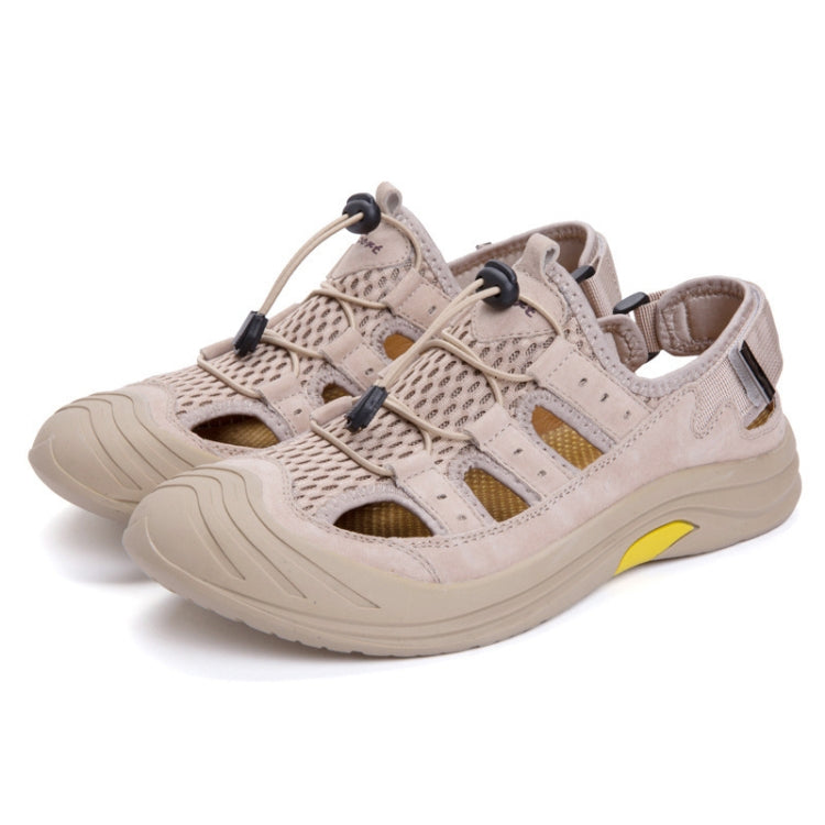 Men Beach Sandals Sports Breathable Leather Leisure Shoes, Size: 40(Beige)