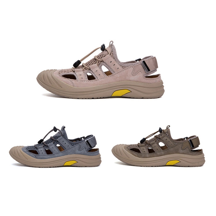 Men Beach Sandals Sports Breathable Leather Leisure Shoes, Size: 40(Beige)