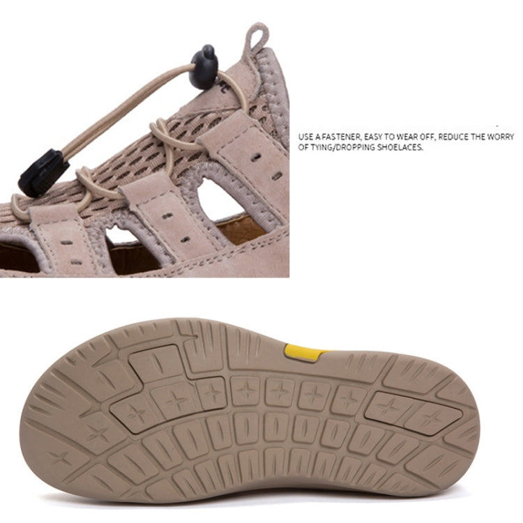 Men Beach Sandals Sports Breathable Leather Leisure Shoes, Size: 40(Beige)