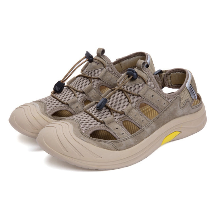 Men Beach Sandals Sports Breathable Leather Leisure Shoes, Size: 44(Khaki)