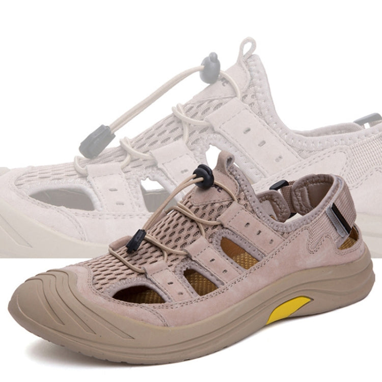 Men Beach Sandals Sports Breathable Leather Leisure Shoes, Size: 44(Khaki)