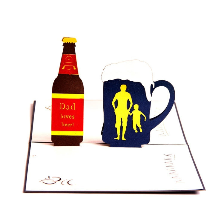 2 PCS Father Day 3D Stereo Beer Greeting Card Handmade Paper Carving Hollow Ming Card