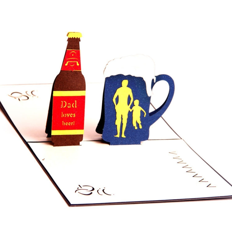 2 PCS Father Day 3D Stereo Beer Greeting Card Handmade Paper Carving Hollow Ming Card