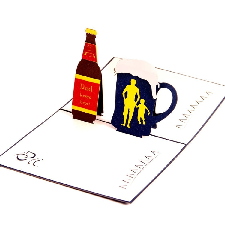 2 PCS Father Day 3D Stereo Beer Greeting Card Handmade Paper Carving Hollow Ming Card