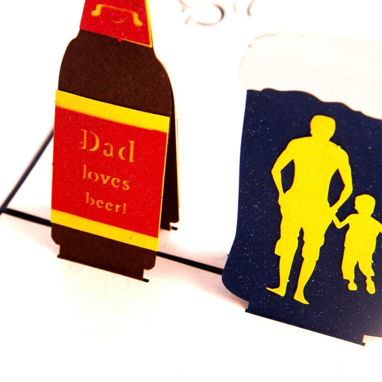 2 PCS Father Day 3D Stereo Beer Greeting Card Handmade Paper Carving Hollow Ming Card