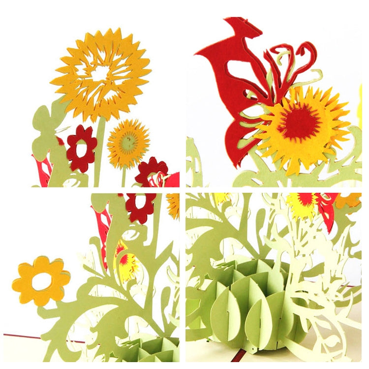 2 PCS Thanksgiving Three-Dimensional Greeting Card 3D Three-Dimensional Sunflower Handmade Small Card