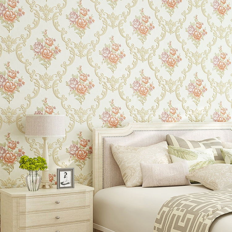 0.53 x 3m 3D Pastoral Style Wallpaper Bedroom Living Room Non-Woven Fabric Self-Adhesive Wall Sticker