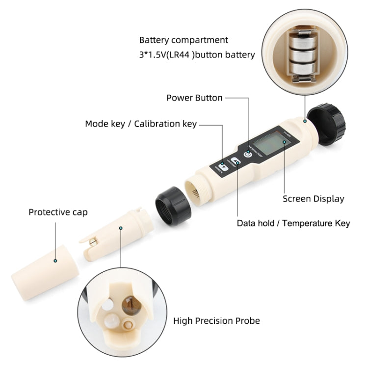 Portable Hydrogen-Rich Pen PH Meter/ORP/TEMP 4 in 1 Test Pen